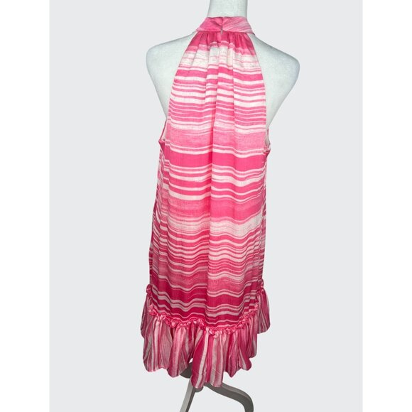 Trina Turk Womens Pink & White Striped Halter Shift Dress With Ruffle Hem Large - Picture 3 of 16